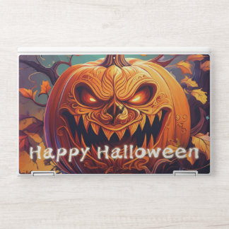 Scary Looking Orange Pumpkin with Face, Halloween HP Laptop Skin