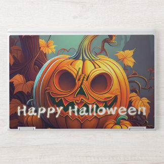 Scary Looking Orange Pumpkin with Face, Halloween HP Laptop Skin