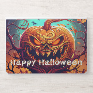 Scary Looking Orange Pumpkin with Face, Halloween HP Laptop Skin