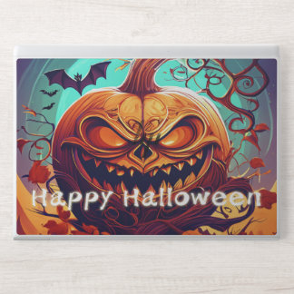 Scary Looking Orange Pumpkin with Face, Halloween HP Laptop Skin