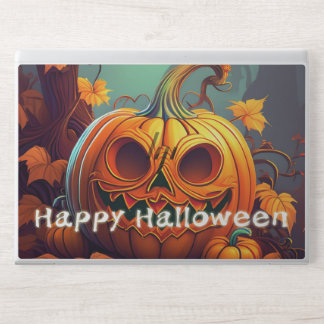 Scary Looking Orange Pumpkin with Face, Halloween HP Laptop Skin