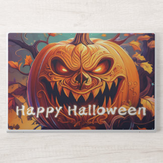 Scary Looking Orange Pumpkin with Face, Halloween HP Laptop Skin