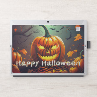 Scary Looking Orange Pumpkin with Face, Halloween HP Laptop Skin