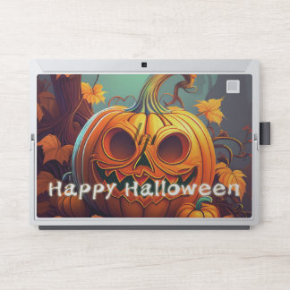 Scary Looking Orange Pumpkin with Face, Halloween HP Laptop Skin