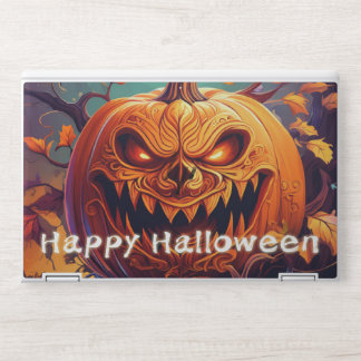 Scary Looking Orange Pumpkin with Face, Halloween HP Laptop Skin