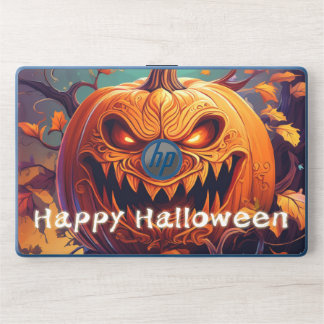 Scary Looking Orange Pumpkin with Face, Halloween HP Laptop Skin
