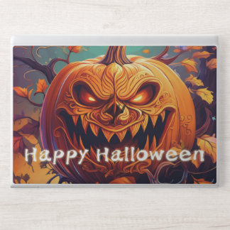 Scary Looking Orange Pumpkin with Face, Halloween HP Laptop Skin