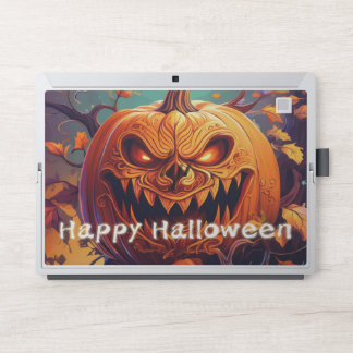 Scary Looking Orange Pumpkin with Face, Halloween HP Laptop Skin