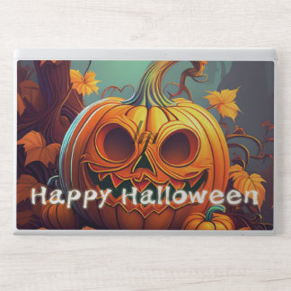 Scary Looking Orange Pumpkin with Face, Halloween HP Laptop Skin