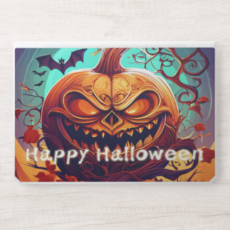 Scary Looking Orange Pumpkin with Face, Halloween HP Laptop Skin