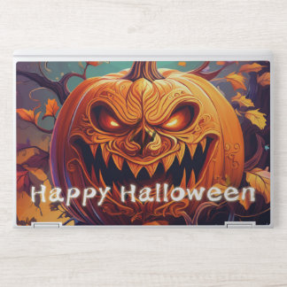 Scary Looking Orange Pumpkin with Face, Halloween HP Laptop Skin
