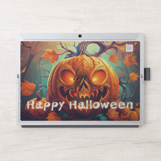 Scary Looking Orange Pumpkin with Face, Halloween HP Laptop Skin