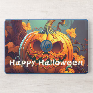 Scary Looking Orange Pumpkin with Face, Halloween HP Laptop Skin