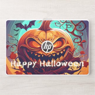 Scary Looking Orange Pumpkin with Face, Halloween HP Laptop Skin