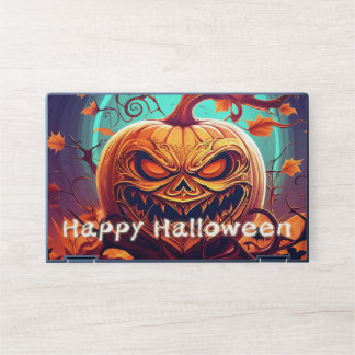 Scary Looking Orange Pumpkin with Face, Halloween HP Laptop Skin