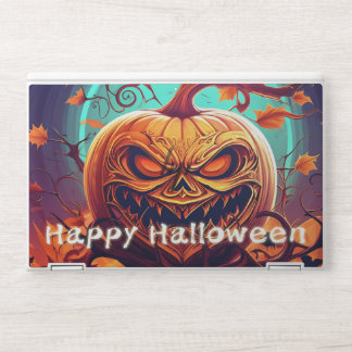 Scary Looking Orange Pumpkin with Face, Halloween HP Laptop Skin