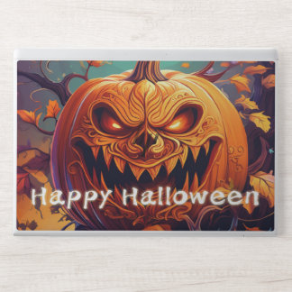 Scary Looking Orange Pumpkin with Face, Halloween HP Laptop Skin
