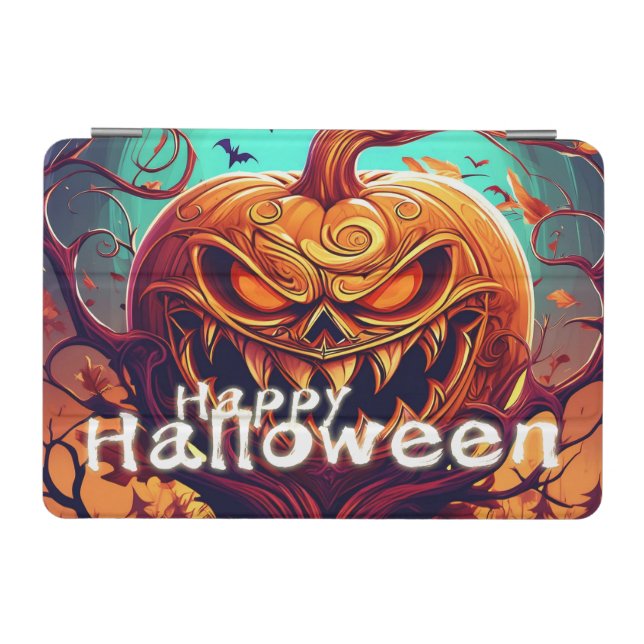 Scary Looking Orange Pumpkin with Face, Halloween iPad Mini Cover (Horizontal)