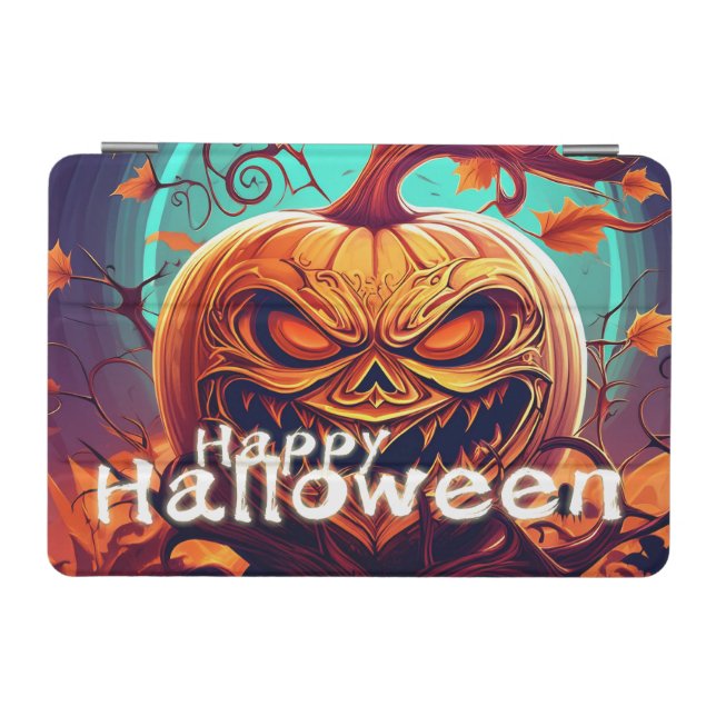 Scary Looking Orange Pumpkin with Face, Halloween  iPad Mini Cover (Horizontal)