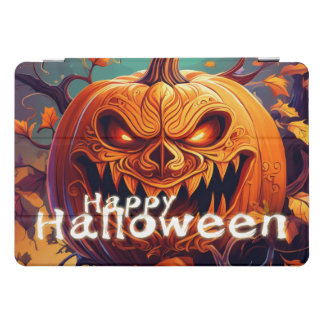 Scary Looking Orange Pumpkin with Face, Halloween iPad Pro Cover