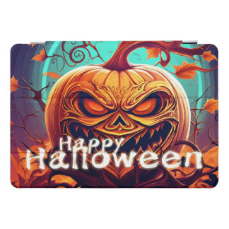 Scary Looking Orange Pumpkin with Face, Halloween iPad Pro Cover