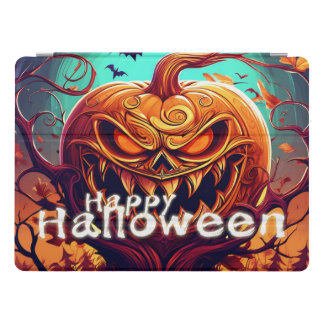 Scary Looking Orange Pumpkin with Face, Halloween iPad Pro Cover