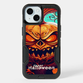 Scary Looking Orange Pumpkin with Face, Halloween iPhone 15 Case