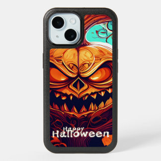 Scary Looking Orange Pumpkin with Face, Halloween iPhone 15 Case