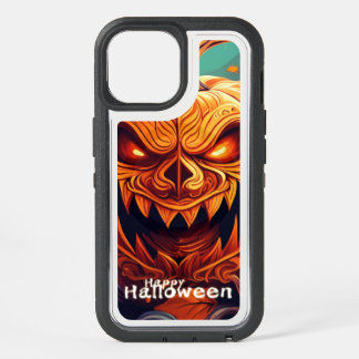 Scary Looking Orange Pumpkin with Face, Halloween iPhone 15 Case