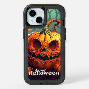 Scary Looking Orange Pumpkin with Face, Halloween iPhone 15 Case