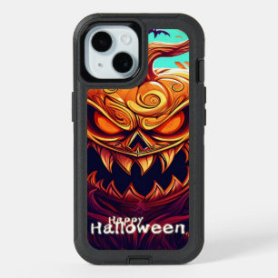 Scary Looking Orange Pumpkin with Face, Halloween iPhone 15 Case