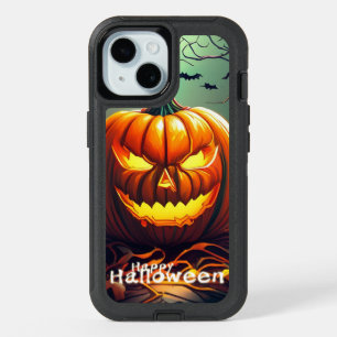 Scary Looking Orange Pumpkin with Face, Halloween iPhone 15 Case