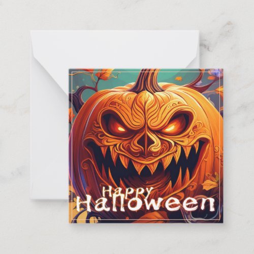 Scary Looking Orange Pumpkin with Face Halloween Note Card