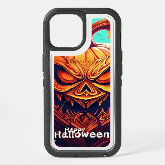 Scary Looking Orange Pumpkin with Face, Halloween  Otterbox iPhone Case (Back)