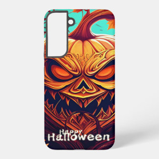 Scary Looking Orange Pumpkin with Face, Halloween Samsung Galaxy S22+ Case