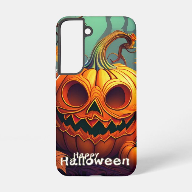 Scary Looking Orange Pumpkin with Face, Halloween Samsung Galaxy Case (Back)