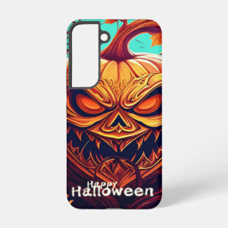 Scary Looking Orange Pumpkin with Face, Halloween Samsung Galaxy S22 Case