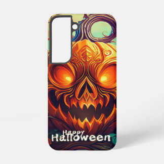 Scary Looking Orange Pumpkin with Face, Halloween Samsung Galaxy S22 Case