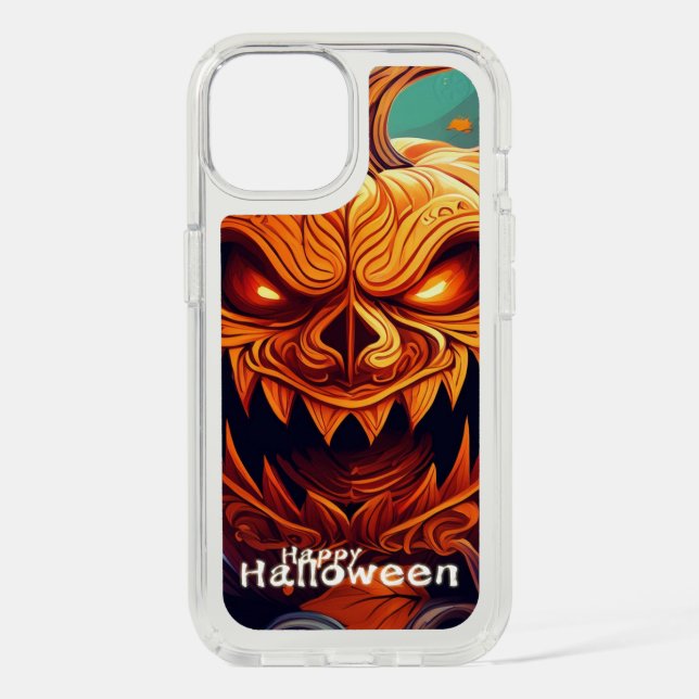 Scary Looking Orange Pumpkin with Face, Halloween Speck iPhone Case (Front)