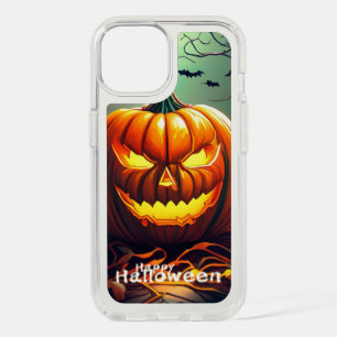 Scary Looking Orange Pumpkin with Face, Halloween iPhone 15 Case
