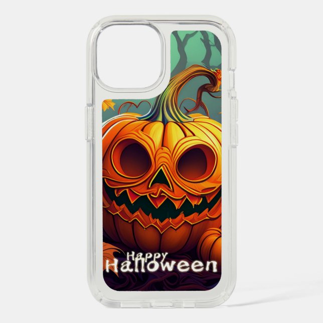 Scary Looking Orange Pumpkin with Face, Halloween Speck iPhone Case (Front)