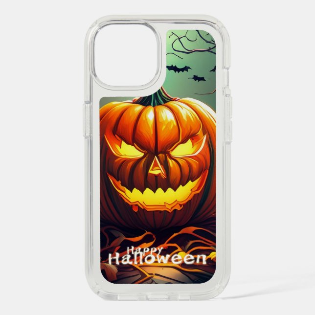 Scary Looking Orange Pumpkin with Face, Halloween Speck iPhone Case (Front)