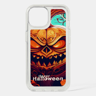 Scary Looking Orange Pumpkin with Face, Halloween iPhone 15 Case