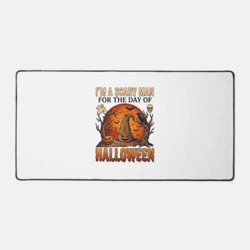 Scary Man Halloween Witch Hat Blood Moon Pumpkin_1 Desk Mat