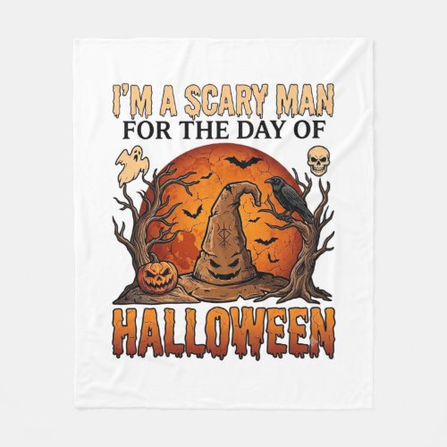 Scary Man Halloween Witch Hat Blood Moon Pumpkin_1 Fleece Blanket