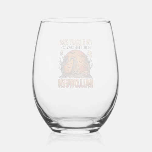 Scary Man Halloween Witch Hat Blood Moon Pumpkin_1 Stemless Wine Glass
