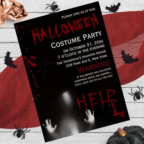 Scary Modern Bloody Halloween Costume Party Black Invitation