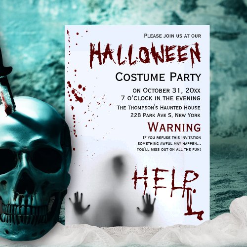 Scary Modern Bloody Halloween Costume Party White Invitation