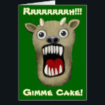 Scary Monster - Gimme Cake<br><div class="desc">A greetings card with a scary monster motif,   and the caption "Rrrrrrrrh!!! Gimme Cake!" hand drawn and painted in digital oil paint. Captioned with Zazzle text. An unusual and original design which is fun in itself or can be further customized.</div>