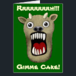 Scary Monster - Gimme Cake<br><div class="desc">A greetings card with a scary monster motif, and the caption "Rrrrrrrrh!!! Gimme Cake!" hand drawn and painted in digital oil paint. Captioned with Zazzle text. An unusual and original design which is fun in itself or can be further customized.</div>
